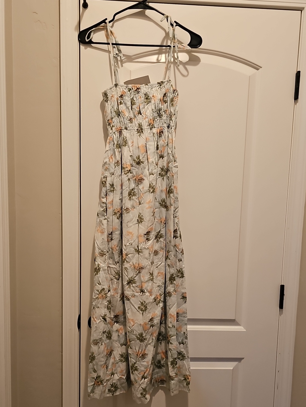 emory park White Floral Maxi Dress with Green and Peach Print